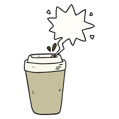 cartoon coffee cup and speech bubble