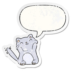 very happy cute cartoon cat  and speech bubble distressed sticker