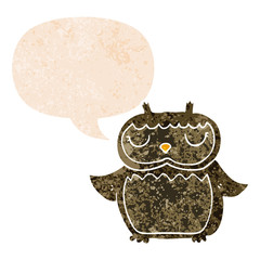 cartoon owl and speech bubble in retro textured style