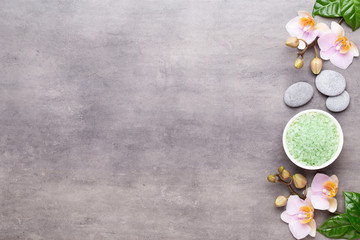 Orchid beauty flowers on vintage background. Spa background, spa therapy, beauty. Spa treatment.