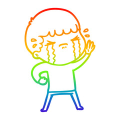 rainbow gradient line drawing cartoon man crying