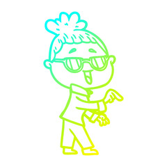 cold gradient line drawing cartoon happy woman wearing spectacles