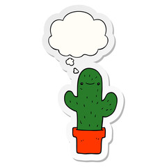 cartoon cactus and thought bubble as a printed sticker