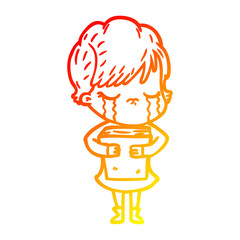 warm gradient line drawing cartoon woman crying