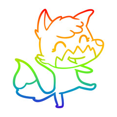 rainbow gradient line drawing happy cartoon fox