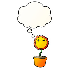 cartoon flower and thought bubble in smooth gradient style