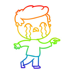 rainbow gradient line drawing cartoon man crying