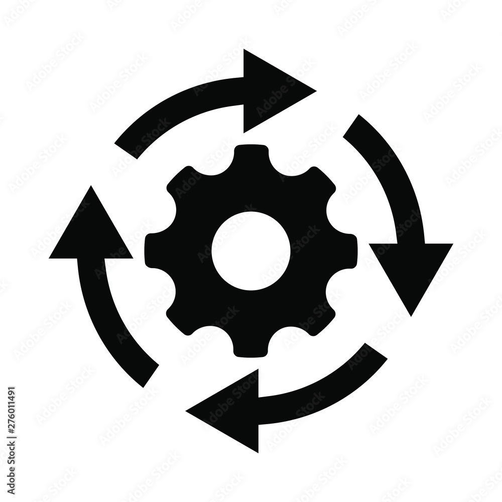 Poster workflow process icon in flat style. gear cog wheel with arrows vector illustration on white isolate