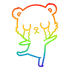 rainbow gradient line drawing crying cartoon bear doing a sad dance
