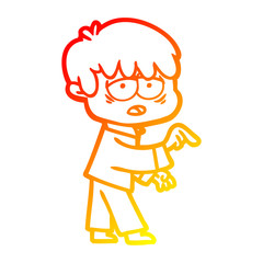 warm gradient line drawing cartoon exhausted boy