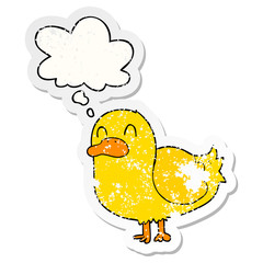 cartoon duck and thought bubble as a distressed worn sticker