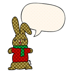 cartoon rabbit and speech bubble in comic book style