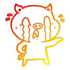 warm gradient line drawing crying pig cartoon