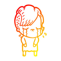 warm gradient line drawing cartoon crying girl