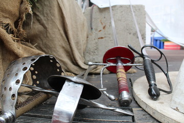 four different swords for artistic fencing