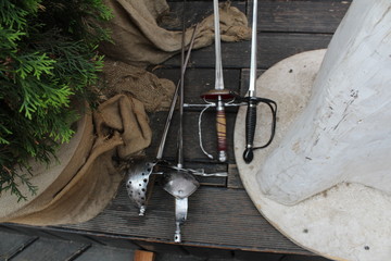 four different swords for artistic fencing