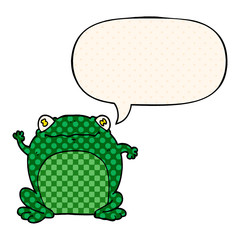 cartoon frog and speech bubble in comic book style