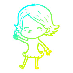 cold gradient line drawing cartoon woman with idea