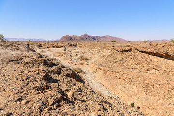 Sesriem Canyon, created after an underground river eroded the subsoil leading to the collapse of the ground.  Sesriem, Namibia