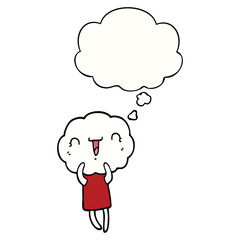 cute cartoon cloud head creature and thought bubble