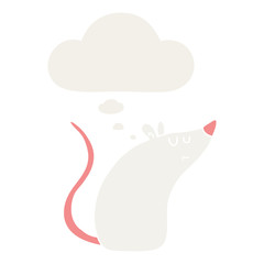 cartoon white mouse and thought bubble in retro style