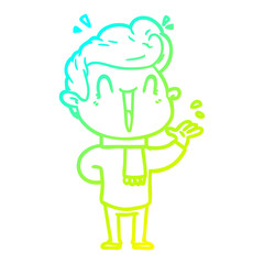 cold gradient line drawing cartoon excited man