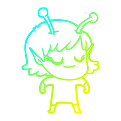 cold gradient line drawing smiling alien girl cartoon