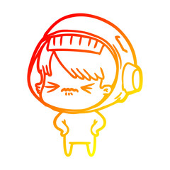 warm gradient line drawing angry cartoon space girl with hands on hips