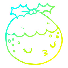 cold gradient line drawing cute cartoon christmas pudding