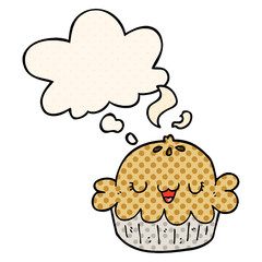 cute cartoon pie and thought bubble in comic book style