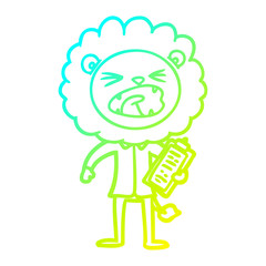 cold gradient line drawing cartoon lion salesman