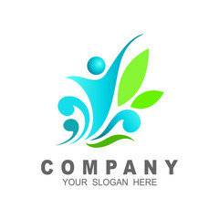 Leaf people health logo, human and leaf logo design template