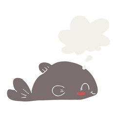 cartoon fish and thought bubble in retro style