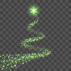 Star trail isolated black transparent background. Green light comet, glittering sparkle. Twinkle glitter shooting. Magic effect, wave Christmas decoration. Abstract stardust. Vector illustration