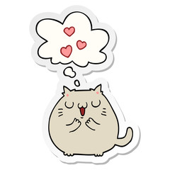 cute cartoon cat in love and thought bubble as a printed sticker