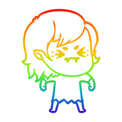 rainbow gradient line drawing annoyed cartoon vampire girl