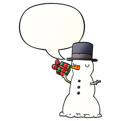 cartoon snowman and speech bubble in smooth gradient style