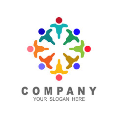 Circular abstract human figure, charity icon, colorful logo template