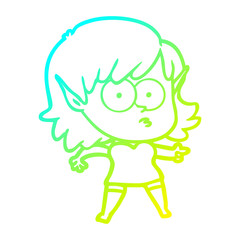 cold gradient line drawing cartoon shocked elf girl