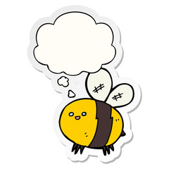 cartoon bee and thought bubble as a printed sticker