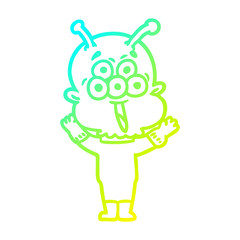 cold gradient line drawing happy cartoon alien