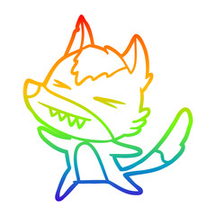 rainbow gradient line drawing angry wolf cartoon