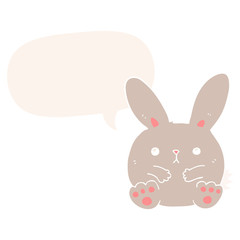 cartoon rabbit and speech bubble in retro style