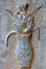 Door stone engraving flower vase