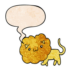 cartoon lion and speech bubble in retro texture style