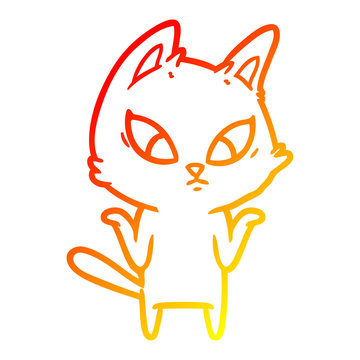 recommend clip art: warm gradient line drawing confused cartoon cat shrugging shoulders