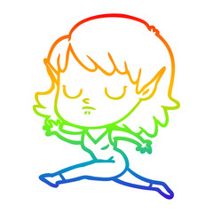 rainbow gradient line drawing cartoon elf girl