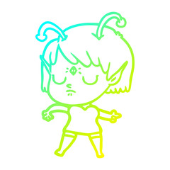 cold gradient line drawing cartoon alien girl