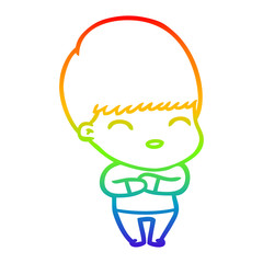 rainbow gradient line drawing happy cartoon boy