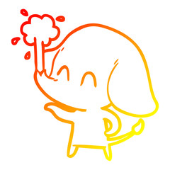 warm gradient line drawing cute cartoon elephant spouting water